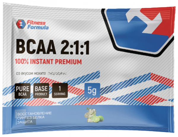 Fitness Formula 100% Instant BCAA 2:1:1 Premium, 100% Инстант БЦАА 2:1:1 Премиум, 5 грамм