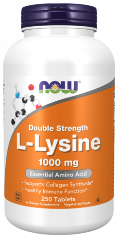 NOW Double Strength L-Lysine 1000 mg, Двойная сила L-Лизин 1000 мг, 250 таблеток