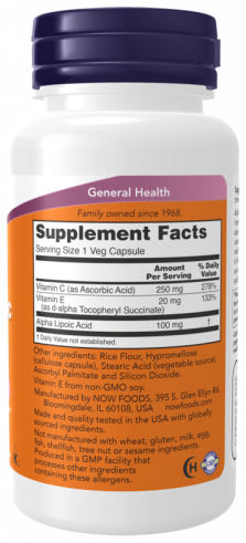 NOW Alpha Lipoic Acid 100 mg, Альфа-липоевая кислота 100 мг, 60 капсул