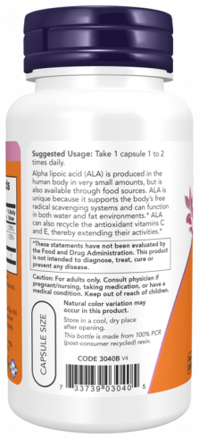 NOW Alpha Lipoic Acid 100 mg, Альфа-липоевая кислота 100 мг, 60 капсул