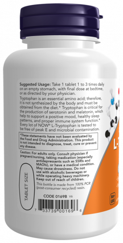 NOW Double Strength L-Tryptophan, Двойная Сила L-Триптофан, 60 таблеток