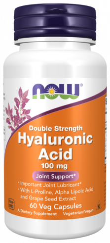 NOW Double Strength Hyaluronic Acid 100 mg, Двойная сила Гиалуроновой кислоты 100 мг, 60 капсул