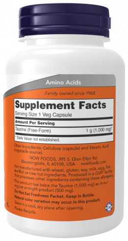 NOW Double Srength Turine 1000 mg, Таурин Двойная сила 1000 мг, 100 капсул