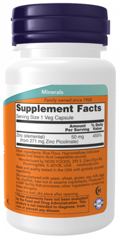 NOW Zinc Picolinate, Цинк пиколинат, 60 капсул