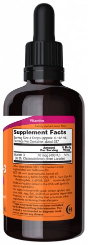 NOW Liquid Vitamin D-3 400 IU for children, Витамин D3 400 МЕ в каплях для детей, 59 мл