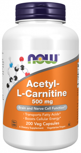NOW Acetyl L-Carnitine 500 mg, Ацетил L-Карнитин 500 мг, 200 капсул
