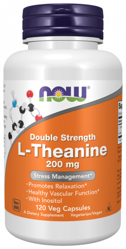 NOW Double Strenght L-Theanine 200 mg, Двойная сила L-Теанина 200 мг, 120 капсул