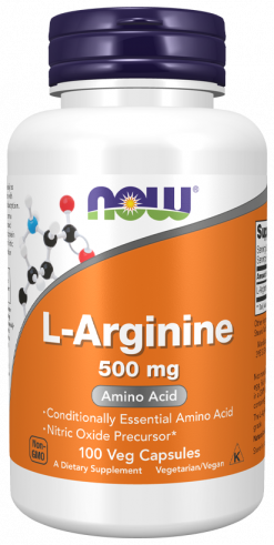 NOW L-Arginine 500 mg, L-Аргинин 500 мг, 100 капсул