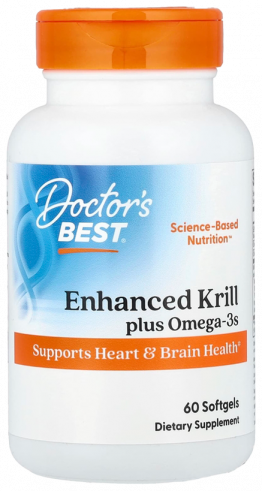 Doctor's Best Enhanced Krill plus with Omega 3s, Омега-3 из масла антарктического криля и рыб, 60 капсул