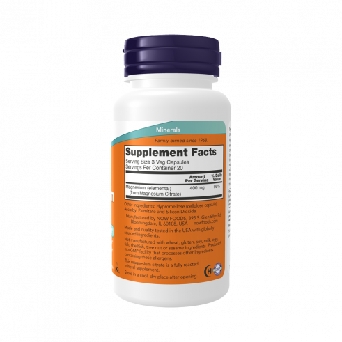 NOW Magnesium Citrate, Магния цитрат, 60 капсул