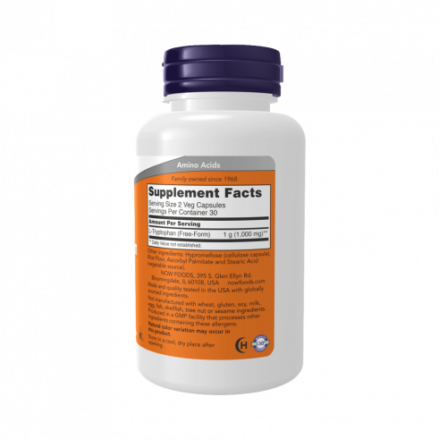 NOW L-Tryptophan 500 mg, L-Триптофан 500 мг, 60 капсул
