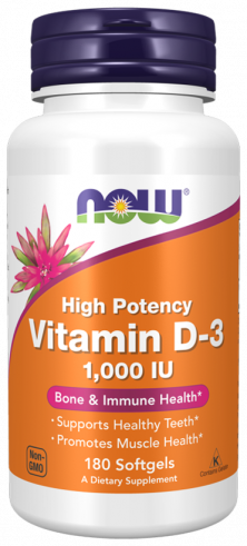 NOW High Potency Vitamin D-3 1000 IU, Высокоэффективный витамин Д-3 1000 МЕ, 180 капсул