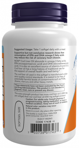 NOW Cod Liver Oil 1000 mg, Рыбий жир из печени трески 1000 мг, 90 капсул