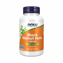 NOW Black Walnut Hulls 500 mg, Черный орех 500 мг, 100 капсул